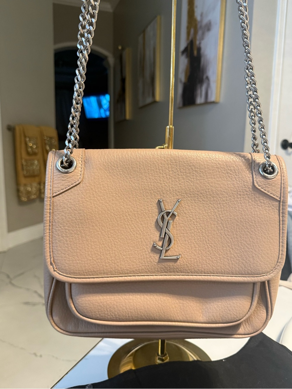 YSL Nude Leather Chain Shoulder Bag
